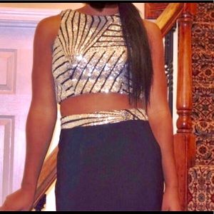 Black and Sliver Sequin Prom 2 piece